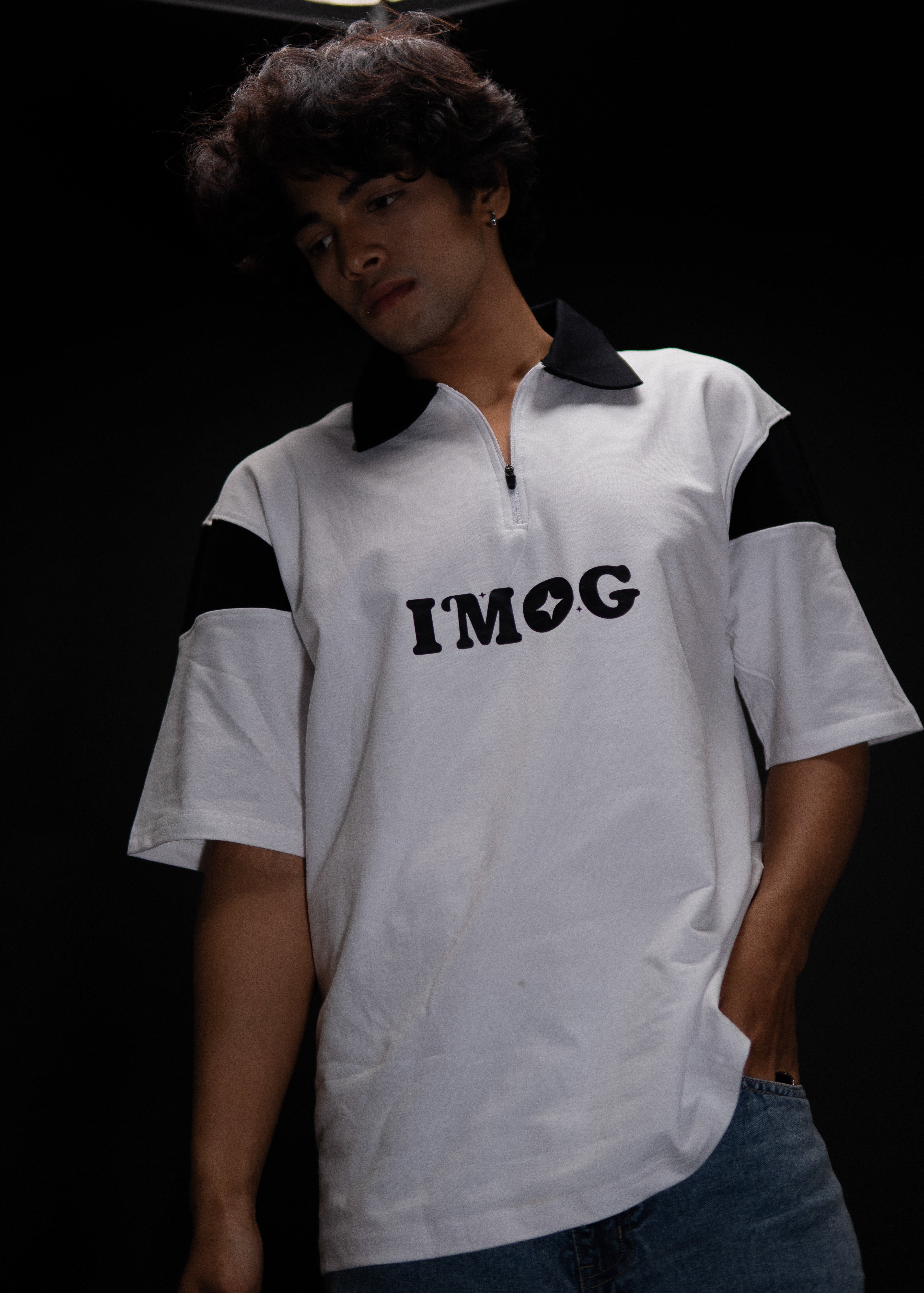 HARSHAD MEHTA WHITE OVERSIZED POLO T SHIRT