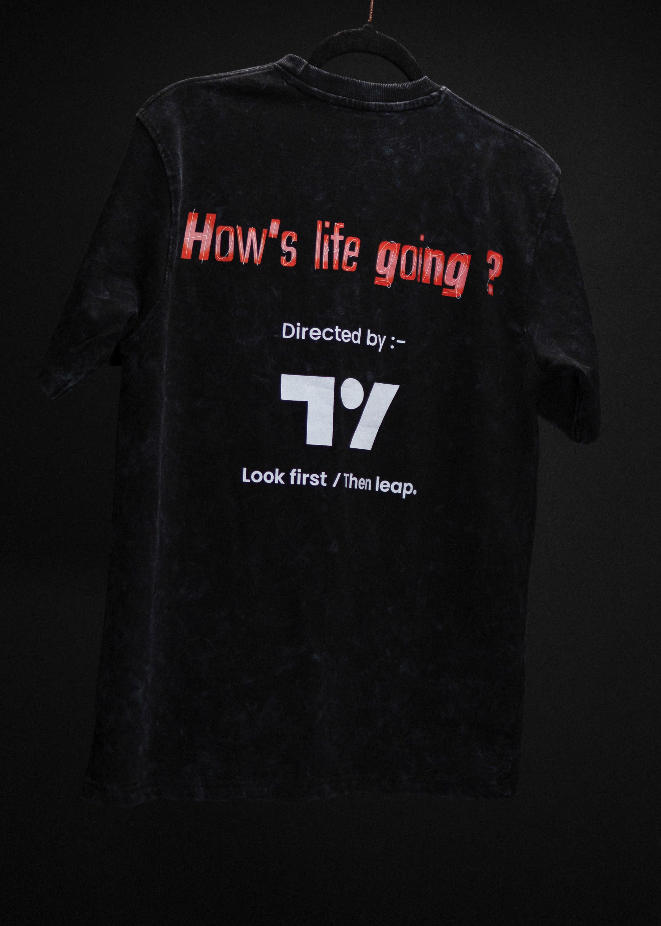 HOW’S LIFE GOING ? BLACK ACID WASH OVERSIZED T SHIRT