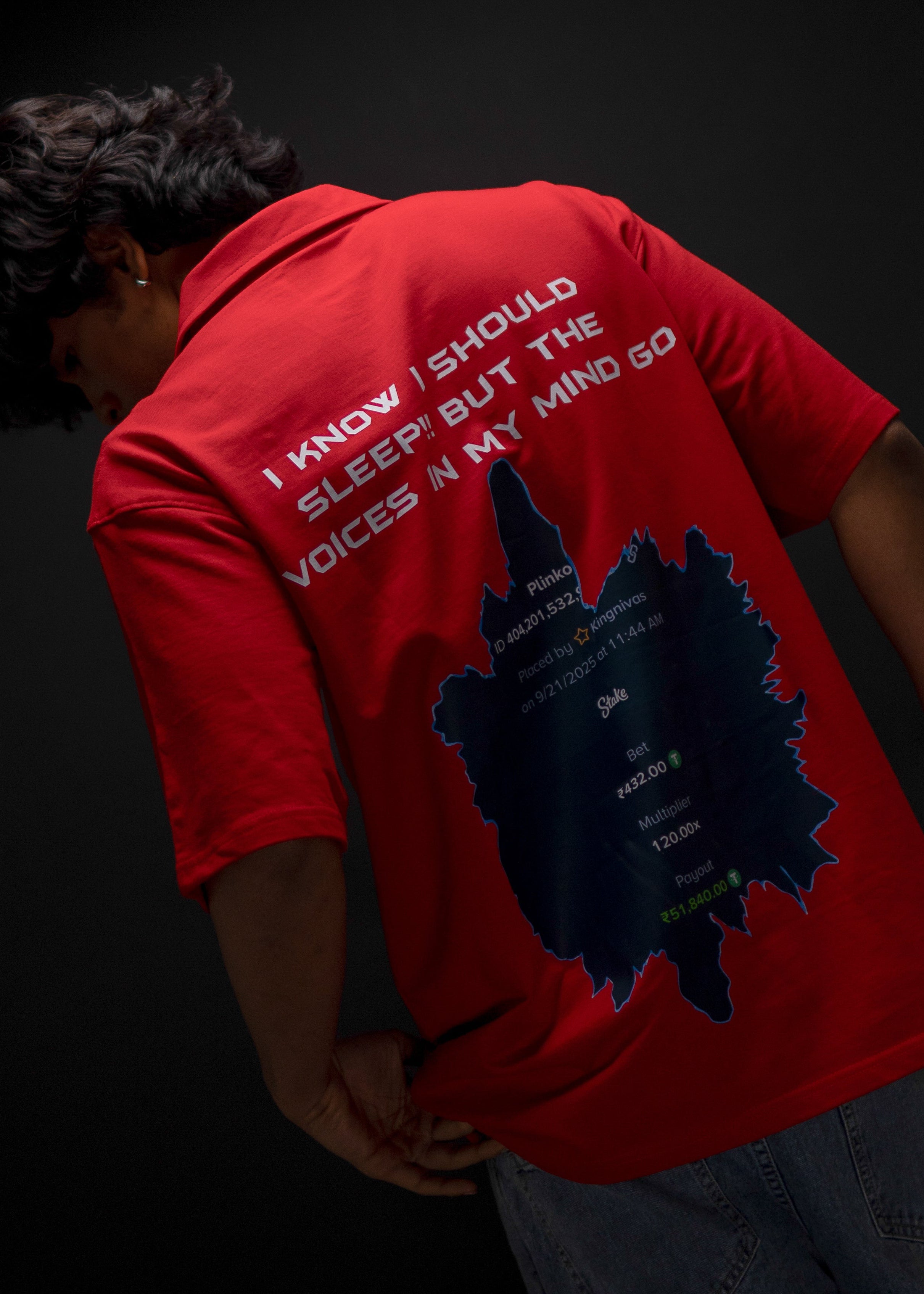 MIND GAMBLING OVERSIZED RED POLO T SHIRT