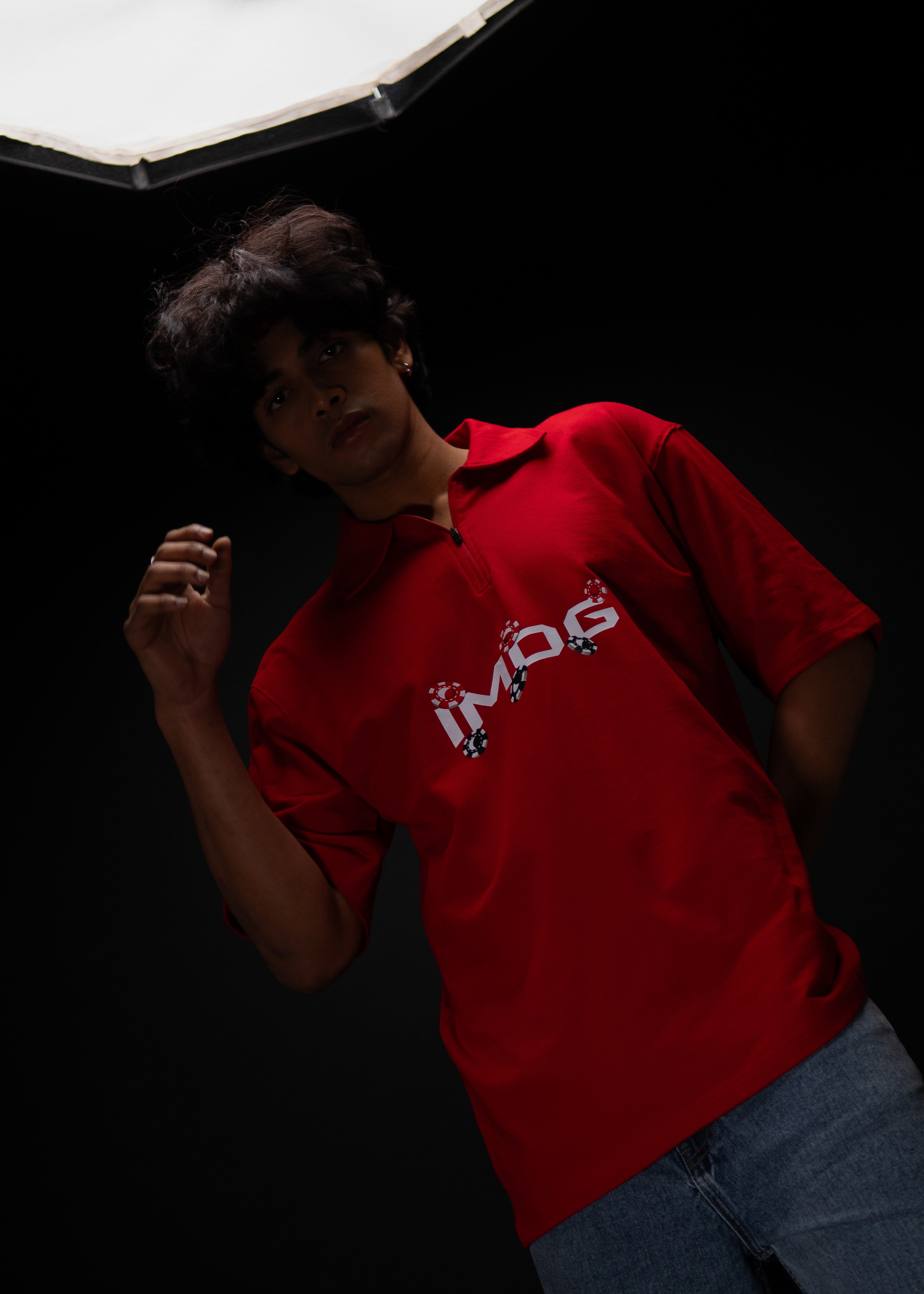 MIND GAMBLING OVERSIZED RED POLO T SHIRT