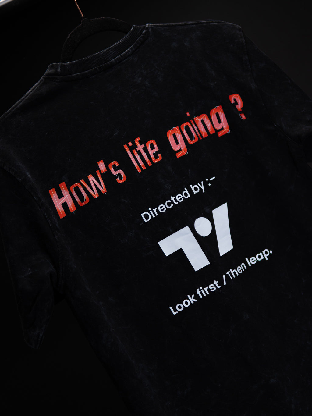 HOW’S LIFE GOING ? BLACK ACID WASH OVERSIZED T SHIRT