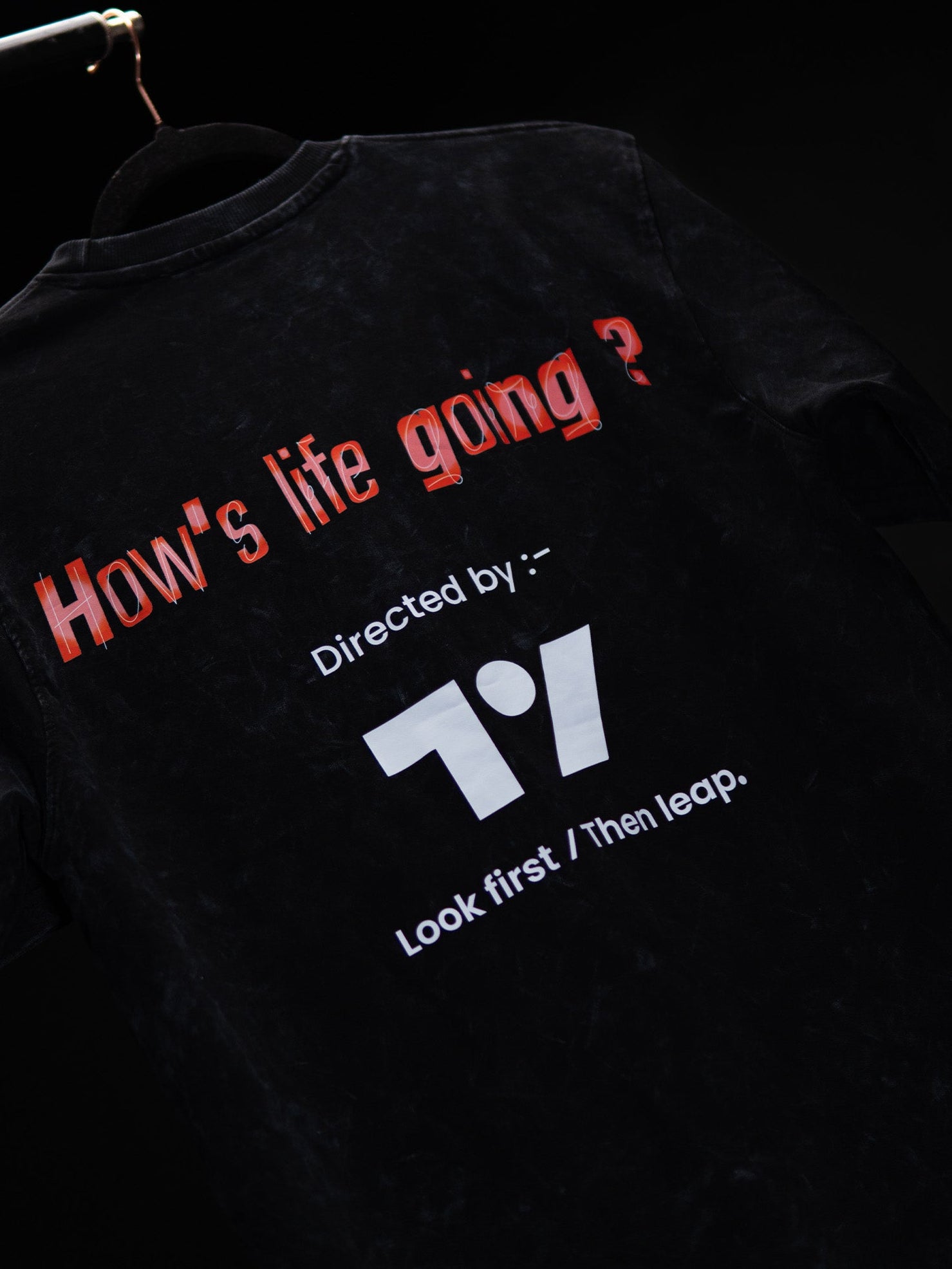 HOW’S LIFE GOING ? BLACK ACID WASH OVERSIZED T SHIRT