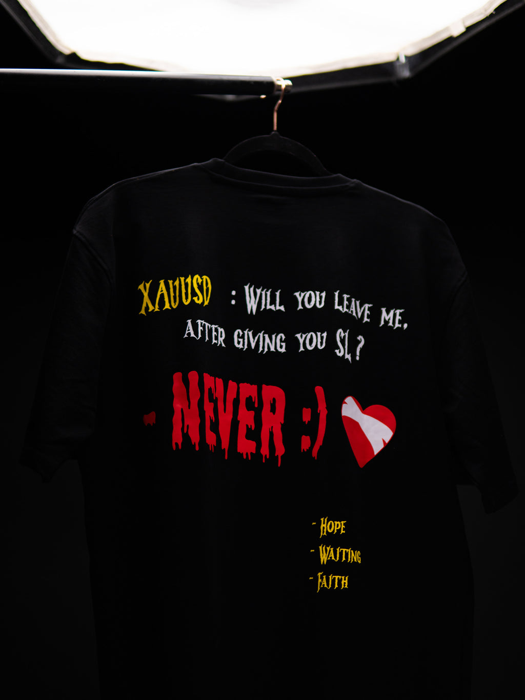 XAUUSD NEVER ❤️‍🩹 OVERSIZED BLACK T SHIRT
